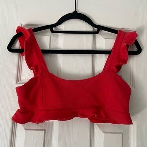 Red cropped ruffle tank top